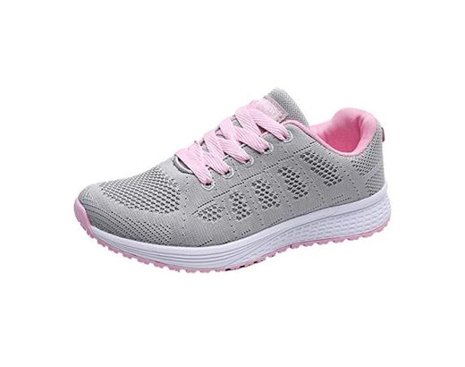 Decai Mujeres Zapatillas de Deportivos de Running para Mujer Gimnasia Ligero Sneakers Malla Transpirable con Cordones Zapatillas Deportivas para Correr Fitness Atlético Caminar Zapatos Rosa 38 EU