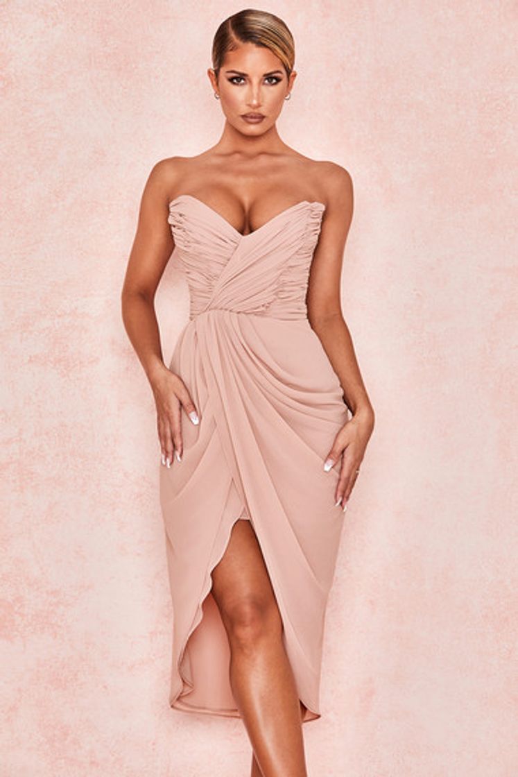 Moda Clothing : Bodycon Dresses : 'Lula' Blush Gathered Georgette Dress