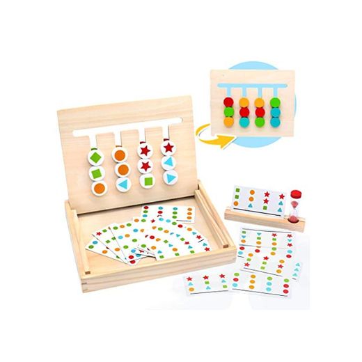 Symiu Juguetes Montessori Tablero Juego de Madera Puzzles Infantiles con Tarjetas de