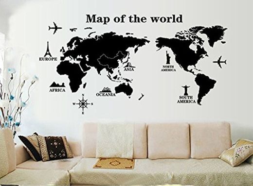 ufengke® "Vuelta Al Mundo Mapa del Mundo Pegatinas de Pared, Sala de