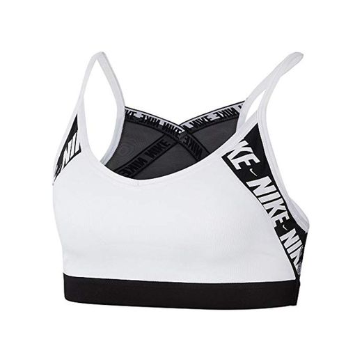 NIKE Indy Logo Bra Sujetador de Deporte, Mujer, White/Black/