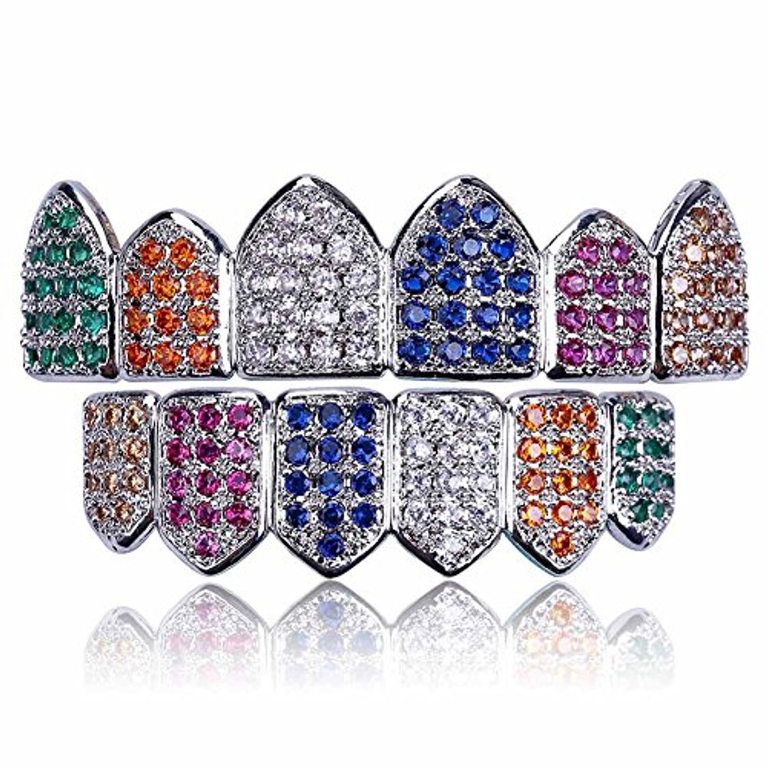 Social LC8 Jewelry Hip Hop Unisex Hombres 18K Chapado en Oro Arco Iris Iced out CZ Simulado Diamante Parte Superior Inferior Dientes Grill Set Mujer