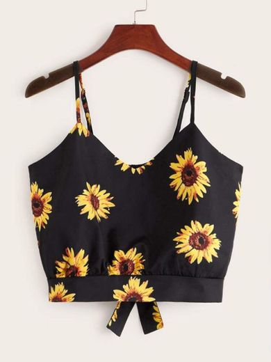 Sunflower Print Cropped Cami Top | SHEIN USA