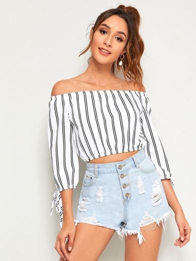 Striped Off-the-Shoulder Crop Top | SHEIN USA