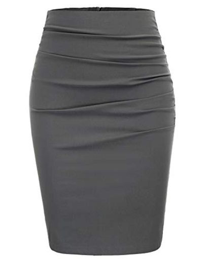 GRACE KARIN Mujer Falda Làpiz hasta la Rodilla Gris Bodycon Falda de