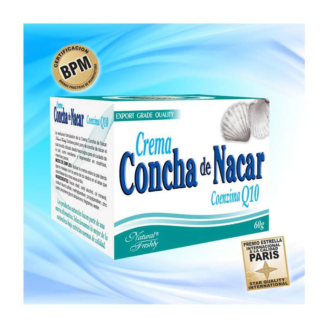 Fashion Crema Concha De Nacar Q10 Caja Con Frasco Con 60 g