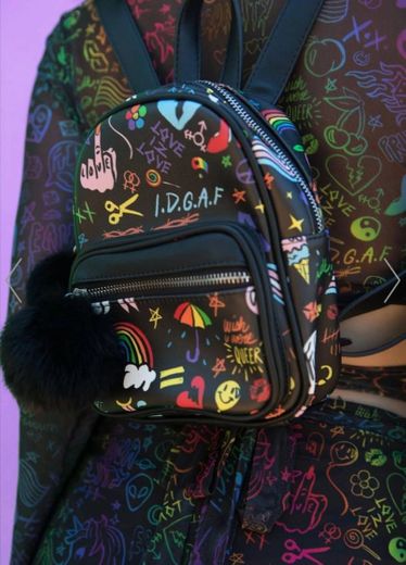 Club Exx Rainbow Doodle Print Vegan Leather Mini Backpack ...