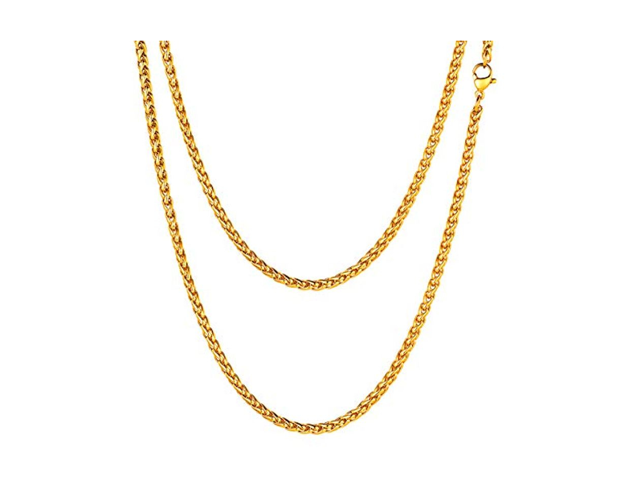 Social FOCALOOK Collar Hombre Cadena Trigo Serpiente 3mm Collar básica de Acero Inoxidable 51cm Chapado en Oro 18k Opcional Regalo para Mujer y Hombre con Caja