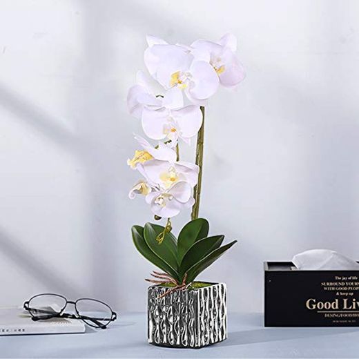 Alicemall Flores Artificiales Flor Mariposa con Maceta Blanco Decoración Hogar Artificial Planta de Flor Orquídea Mariposa Blanco