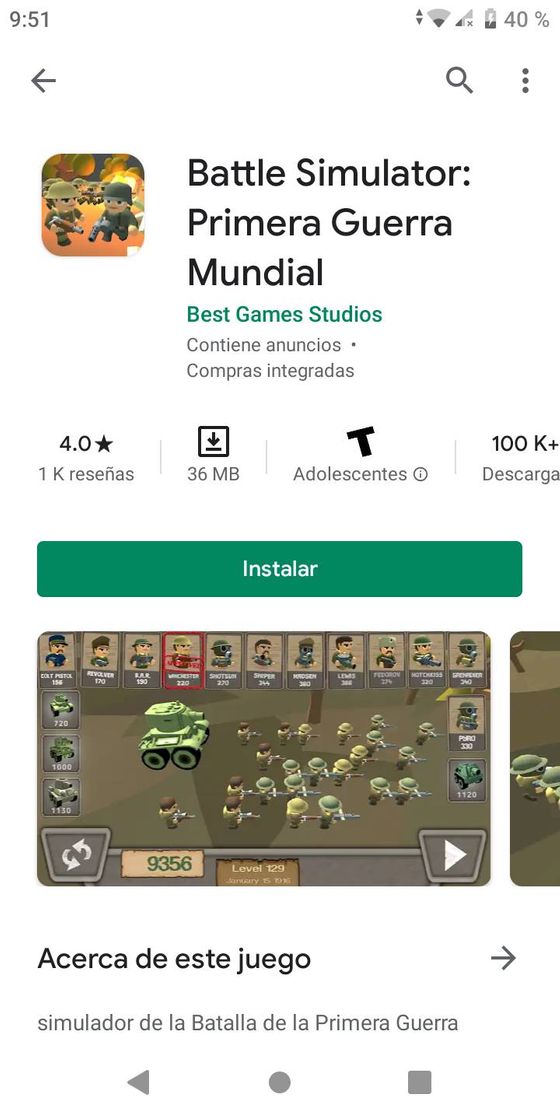 App Battle simulator: primera guerra mundial