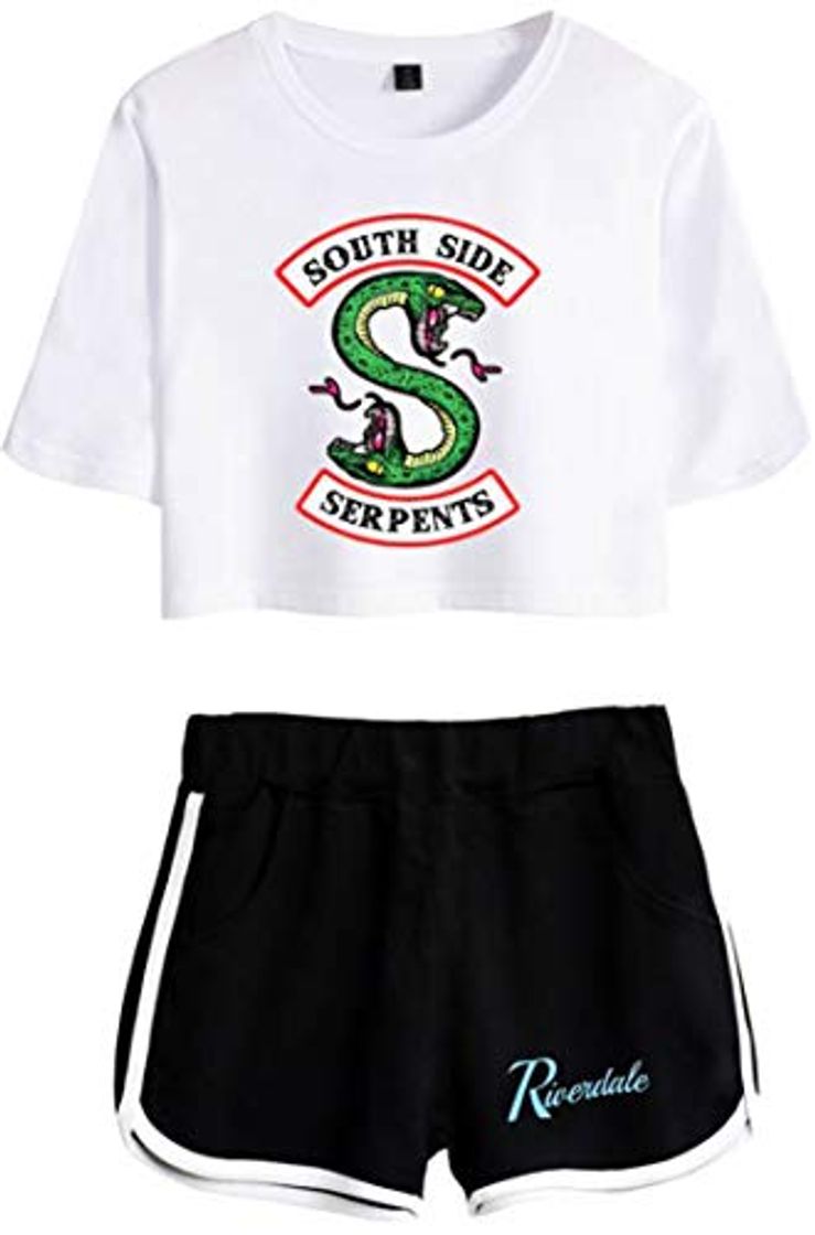 Social OLIPHEE Camisa de Riverdale Impresa Serpiente con Pantalones Cortos de Verano para