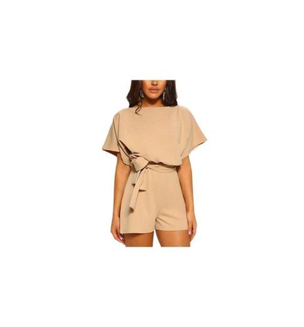 Social FeelinGirl Mono Corto para Mujer de Talle Alto Escote Traje de Pantalón