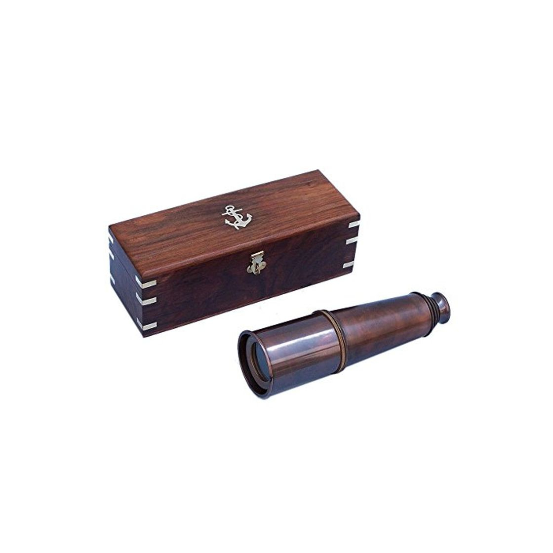 Productos HND Almirante de Cobre Antiguo Spyglass telescopio 27 "Caja de Madera de Palisandro