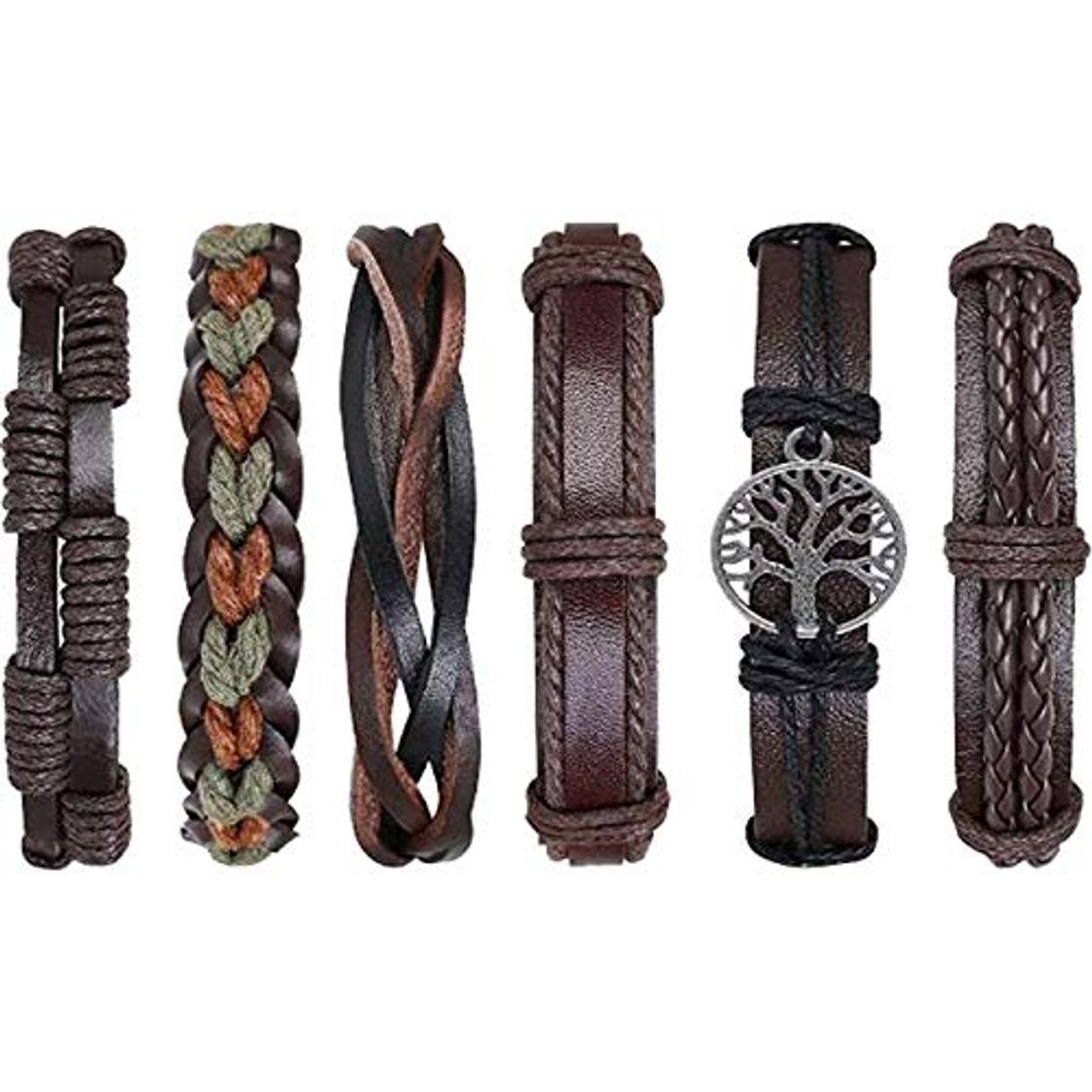 Social flintronic® Pulsera Hombre, 6 Piezas Personalidad Retro Tejida Pulsera de Traje de