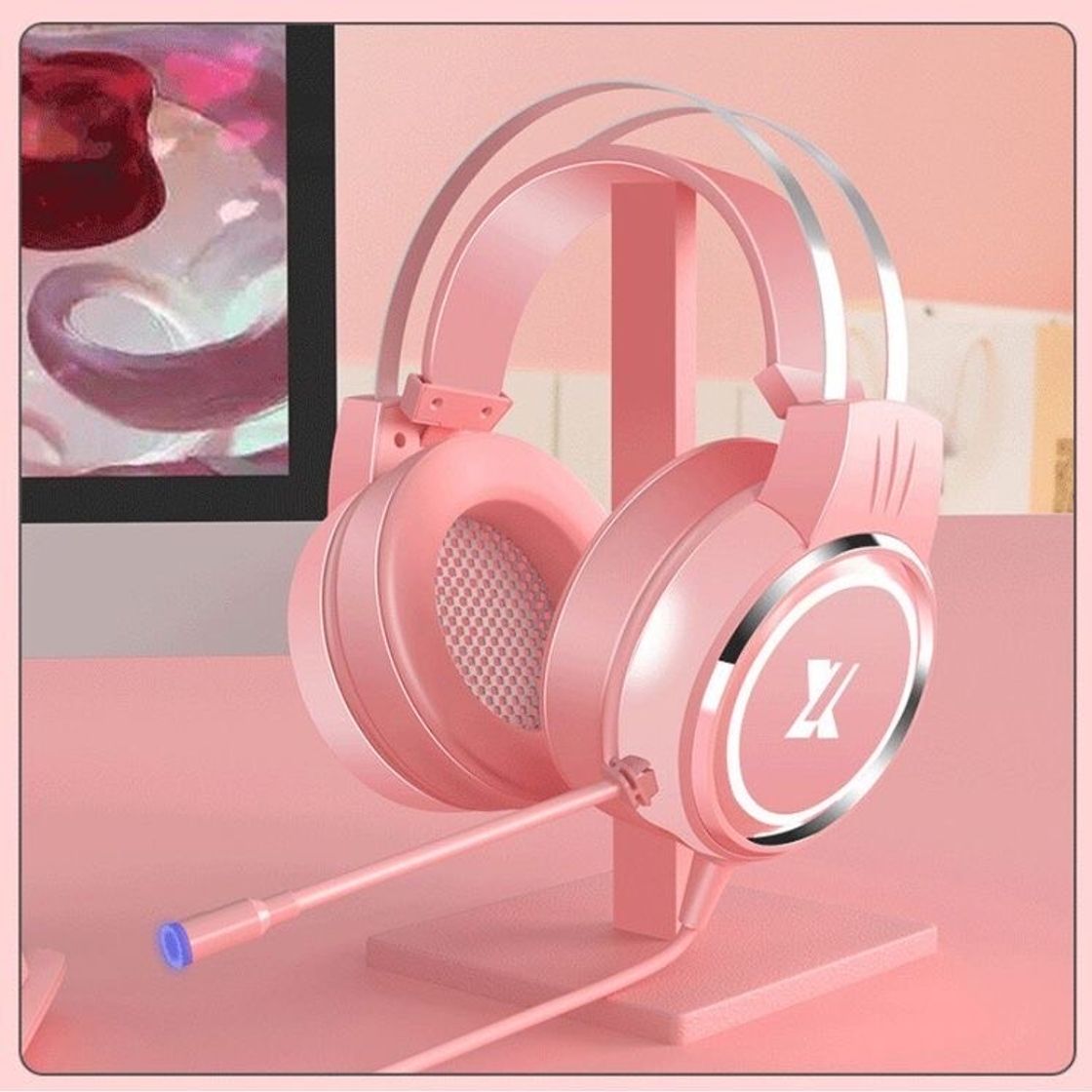 Moda Pink USB Wired Earphone Headset PC Gamer Stereo Headphone