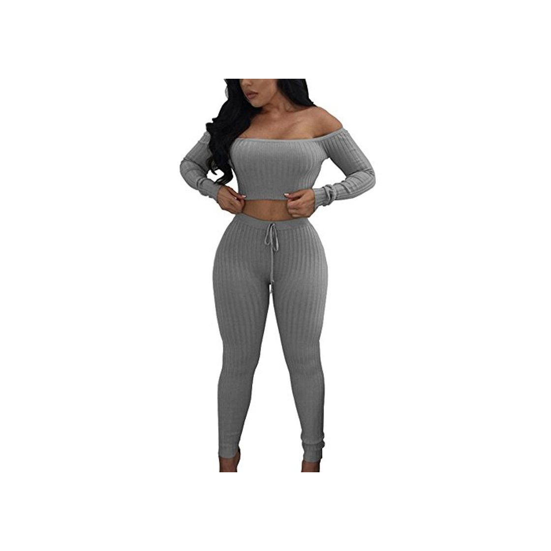 Products Mxjeeio 💖 Mujer Color sólido Tamaño Grande Elasticidad Training Fitness Yoga Sports Top Pantalones de 2 Piezas Conjuntos Moda Femenina Dividida Conjunto Casual Bodycon Outfit Ropa Deportiva