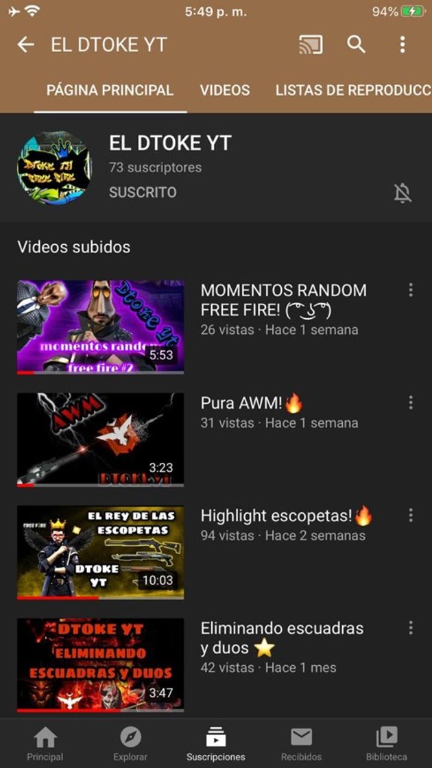 Social Canal de YouTube de integrante del team ¡GODS OF RUSH!