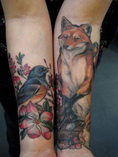 Tatuaje del zorro y la ave