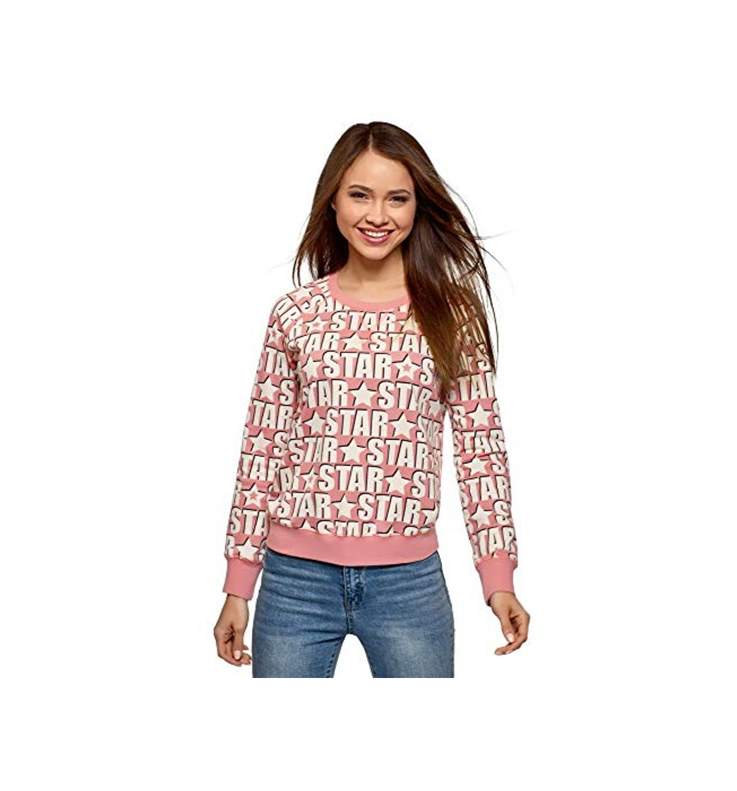 oodji Ultra Mujer Suéter Básico Estampado, Rosa, ES 46