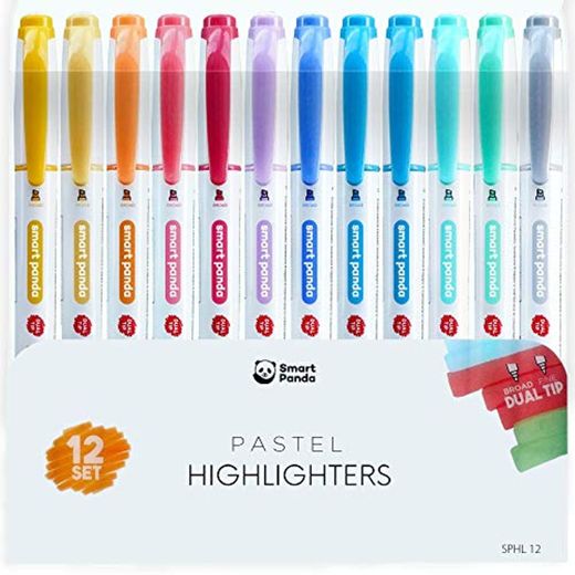 12 Subrayadores Color Pastel de SmartPanda – Rotuladores Fluorescentes de Dos Puntas