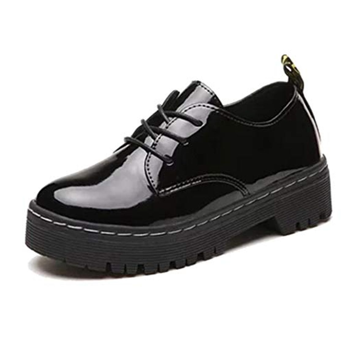 Producto Zapatos de Plataforma para Mujer Otoño Impermeable Charol con Cordones Pisos de Punta Redonda Zapatos Oxfords Retro Zapatos de Cuero Casuales Femeninos