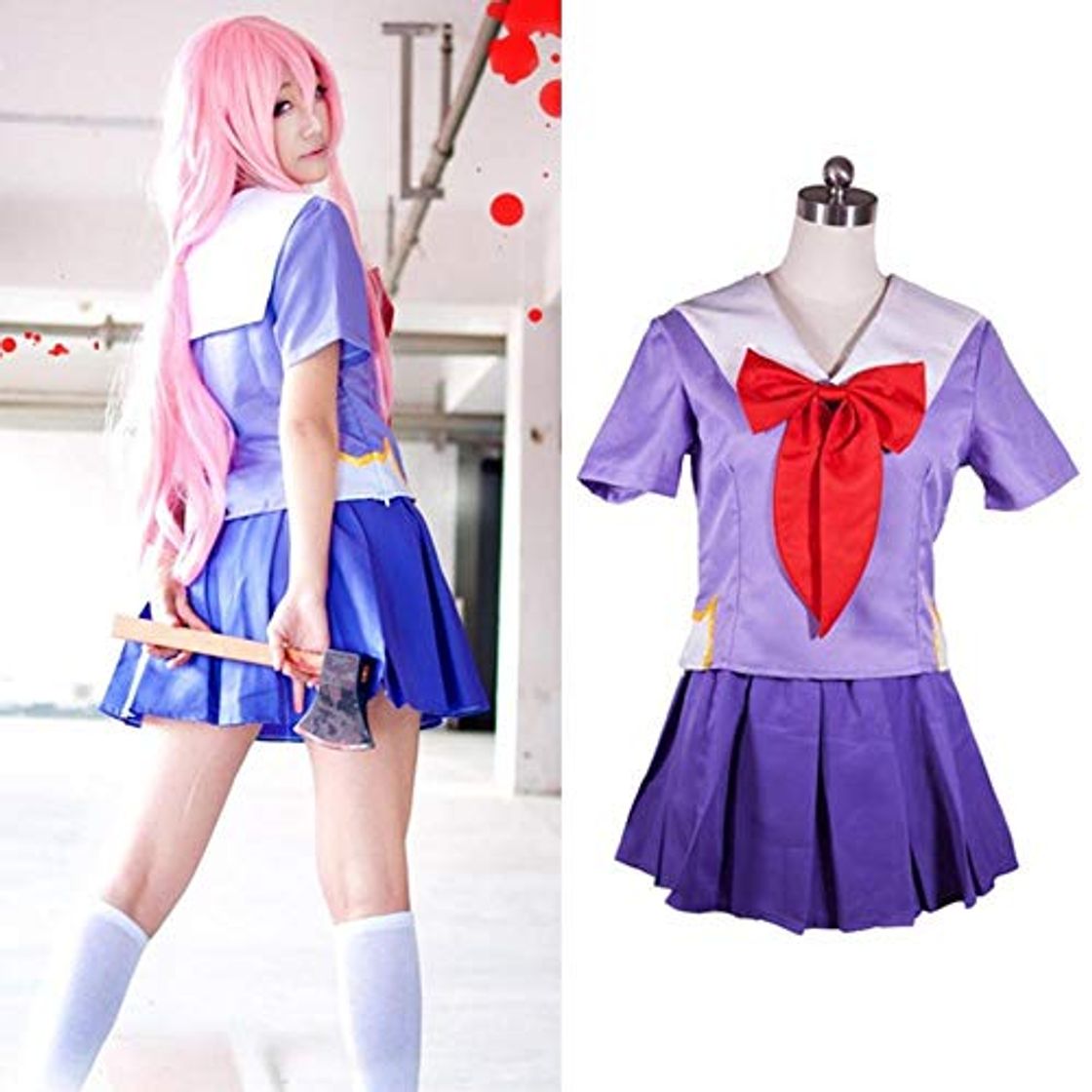 Social Hot Future Diary Gasai Yuno Mirai Nikki Uniforme escolar Cosplay Traje Traje Peluca