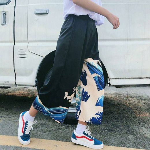 Wave print pants