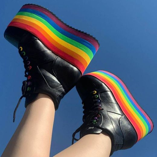 RAINBOW STRIPED PLATFORM SNEAKERS BLACK