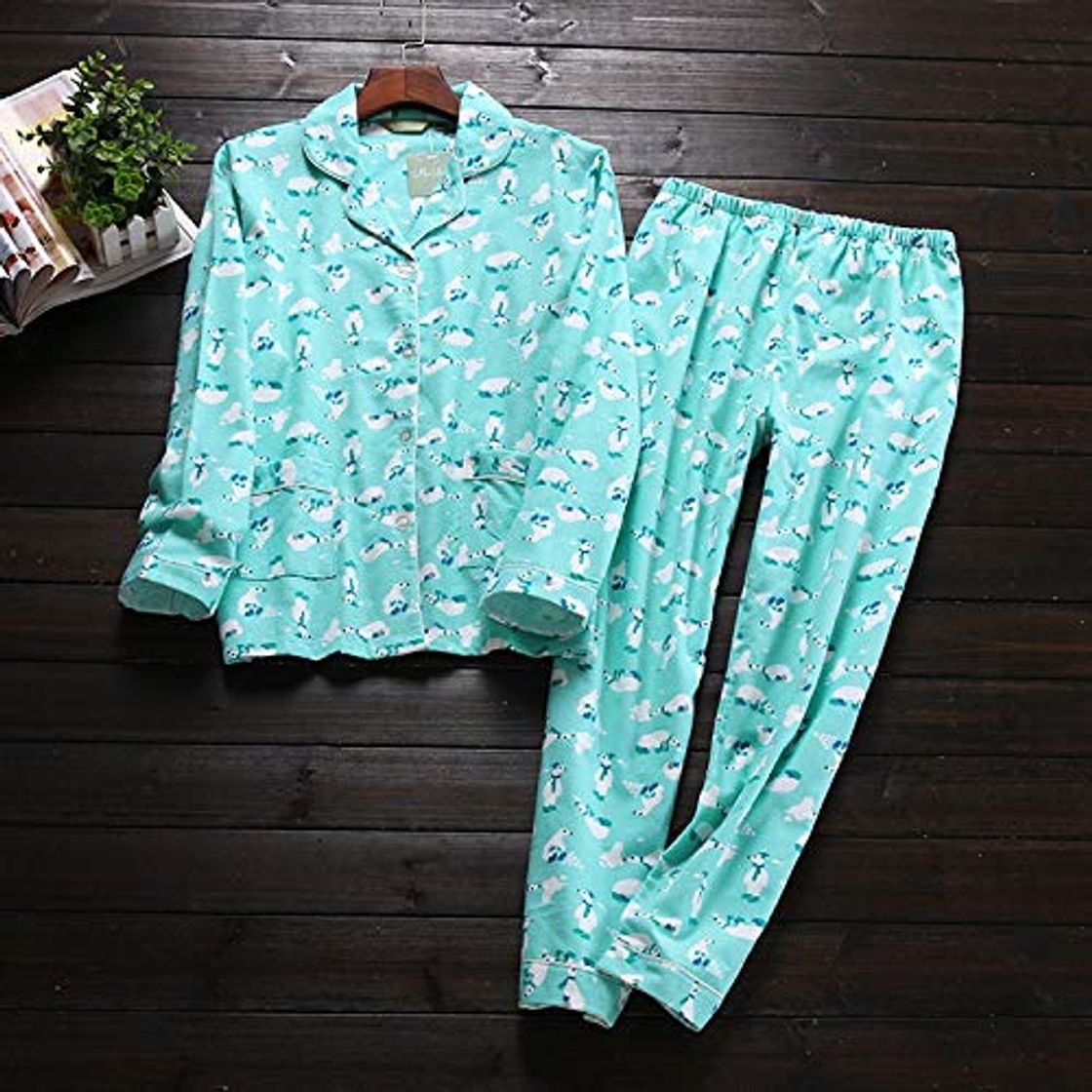 Fashion XFLOWR Mujeres Casual Algodón Pijama Femme Manga Larga Pijamas de Dibujos Animados Ropa de Dormir Traje de Noche Conjunto de Pijama Pijama Feminino Conjunto de Dos Piezas L