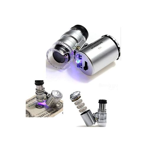 Mini Microscopio Monoculo con Luz Led y Lupa con luz UV para Deteccion de Billetes Falsos Filatelia Joyas 2150