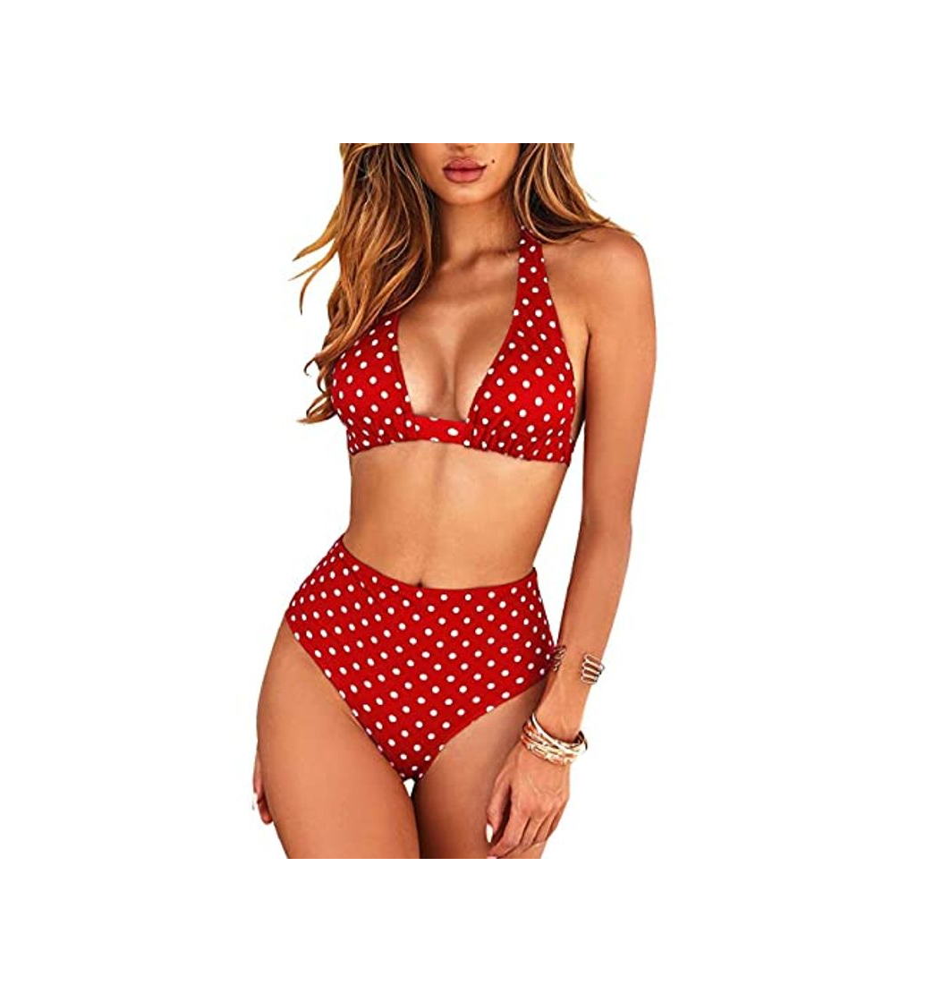 Social CMTOP Trajes de Baño Bikini Las Mujeres de Dos Piezas Bathing Suit Bikinis Mujer Conjunto de Cuello Halter Estampado Floral de Cintura Alta para el Verano