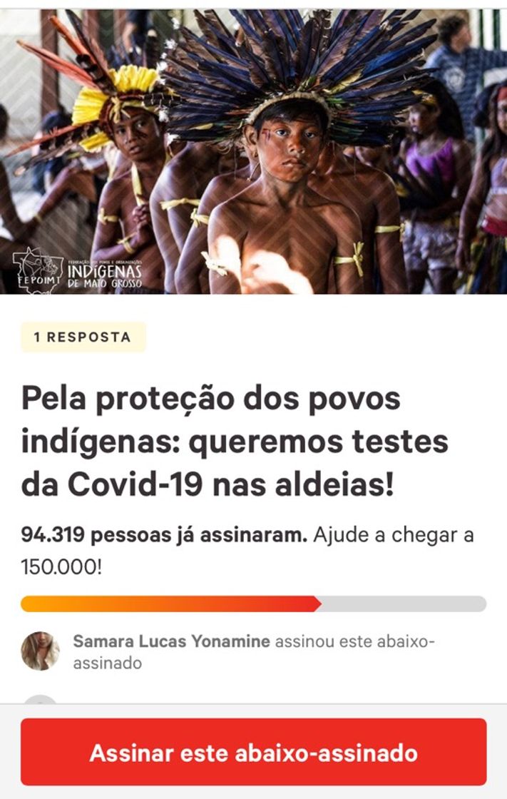 Social Pela proteção dos povos indígenas: queremos testes da Covid