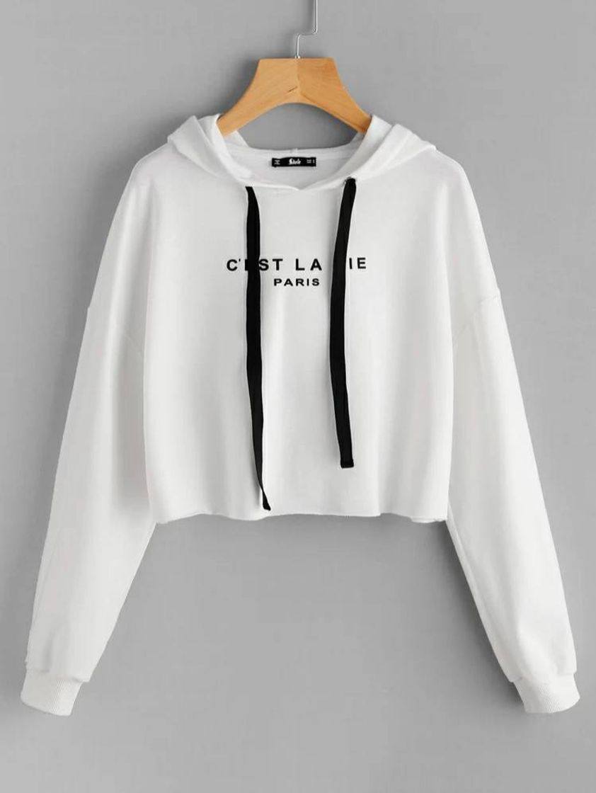 Sudadera corta con estampado de letras y hombros caídos