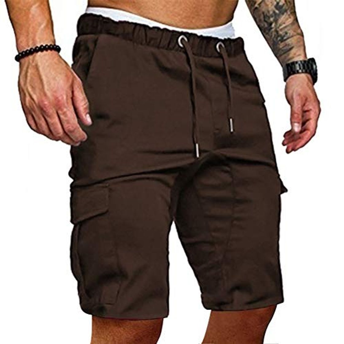 Fashion Yesgirl Pantalones Cortos Deportivos para Hombre con Bolsillos Verano Transpirable Short Pantalones Secado Rápido Running Gimnasio Jogging Fitness Shorts De Hombre Z1 Café Medium