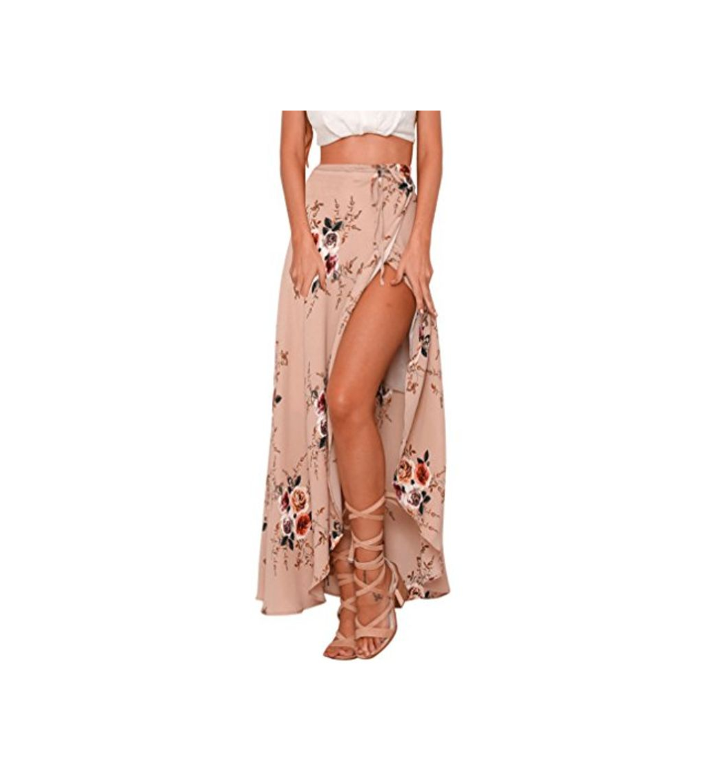 Product Hikong Falda Maxi de Mujer Verano Cintura Alta de Hendidura Asimétrico Flor