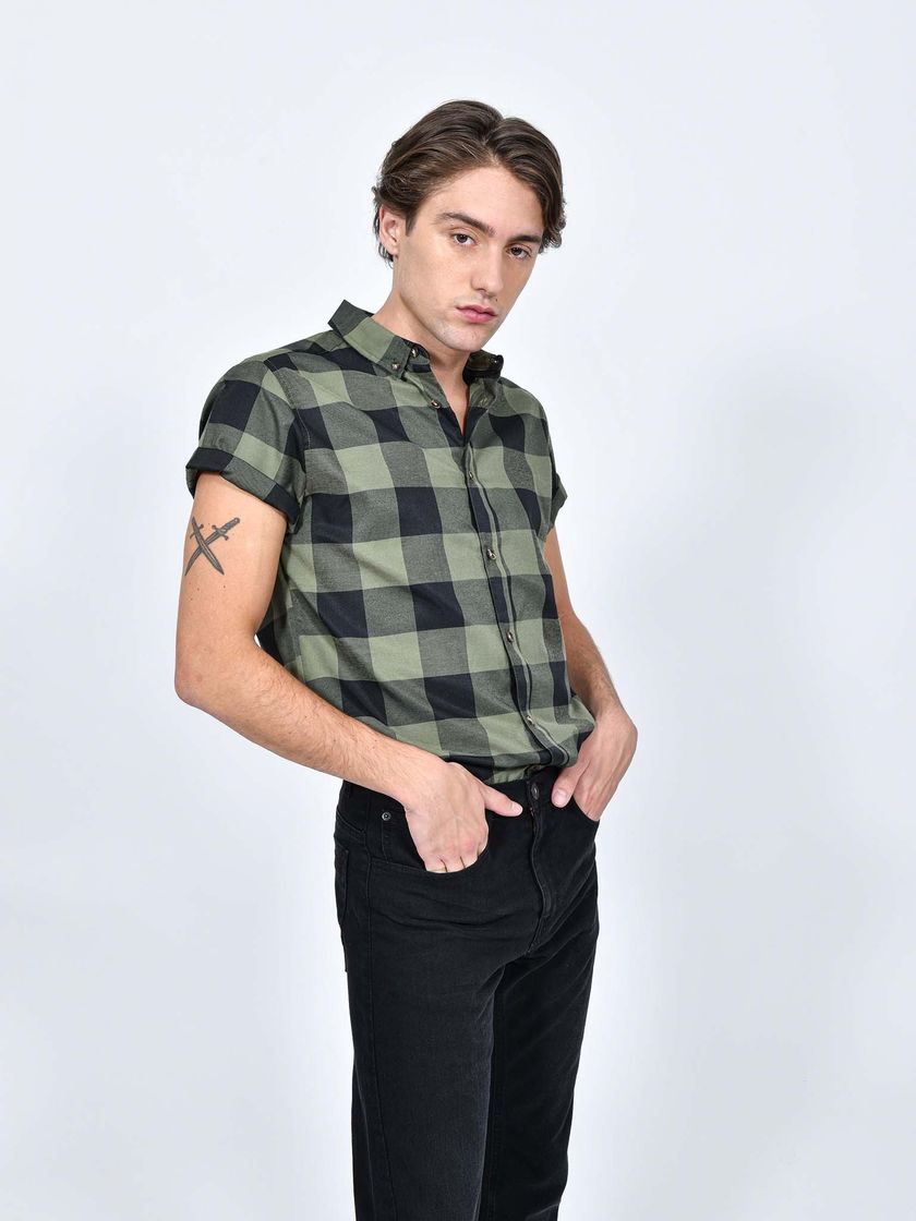 Social Camisa Cuadros Cuello Clásico - Cuidado con el Perro