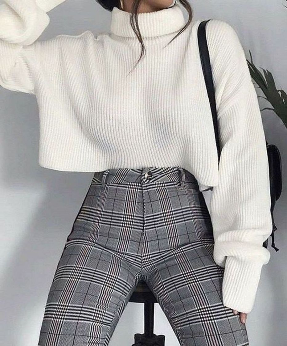 Moda Look com calça xadrez 🖤