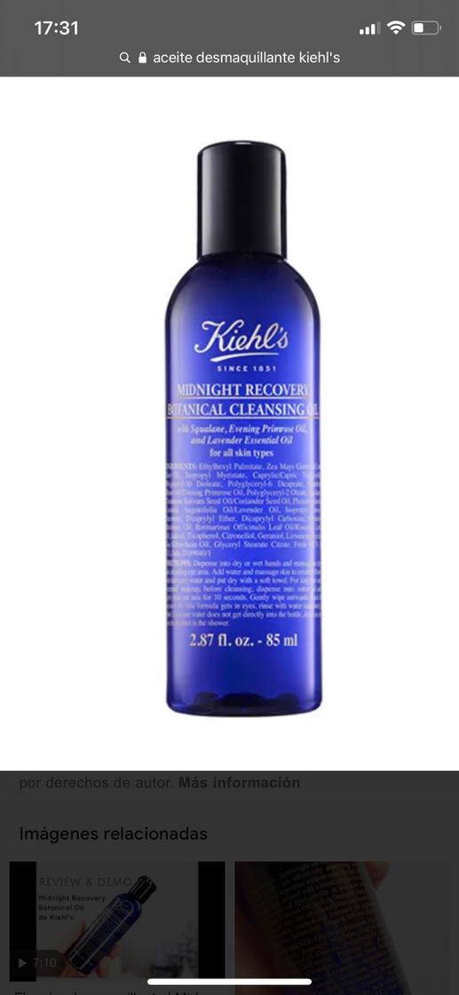 Belleza Aceite limpiador facial Kiehl’s