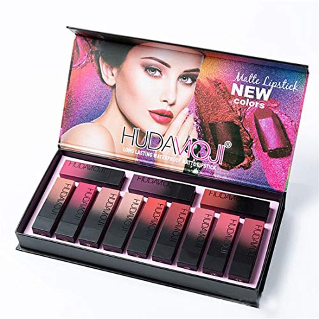 Productos Set de maquillaje Lápiz labial Huda MOJI 12Pcs Lápices labiales Multicolores Taza antiadherente de larga duración Glamour Velvet Nutritivo Mate Lápiz labial hidratante suave Herramienta profesional