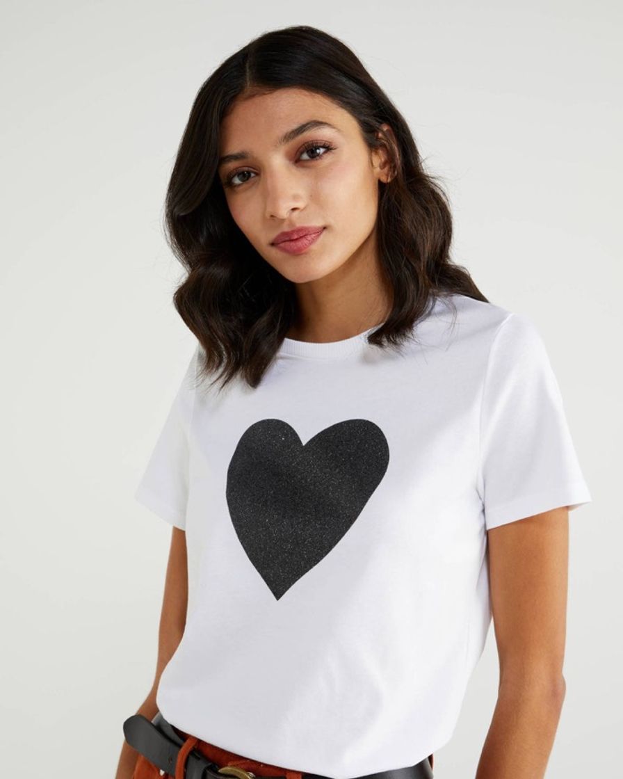 Fashion T-shirt com texto glitter - Branco | Benetton