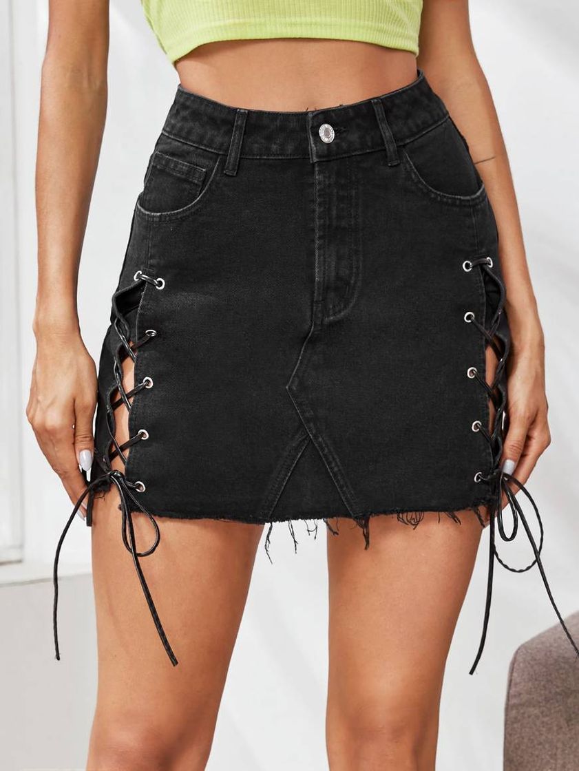 Social Saia Jeans Preta SHEIN