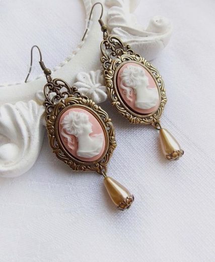 Light rose cameo earrings romantic creamy vintage vitorian