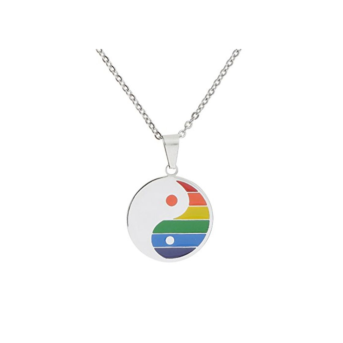 F Fityle Gay Lesbian Rainbow Pride LGBT Collar De Acero Inoxidable Ying Yang Colgante
