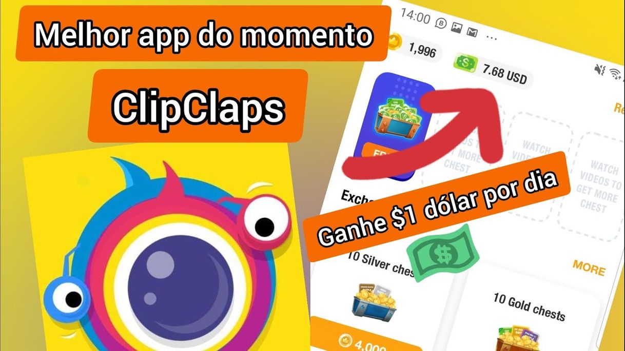 Baixe o ClipClaps por esse link com esse cód e comece com 1$