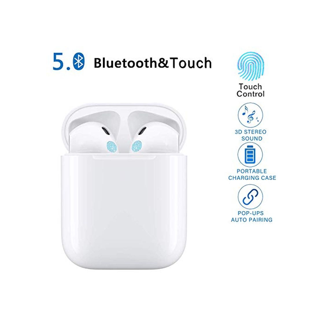 Producto i12 TWS Auriculares inalámbricos Bluetooth 5.0, Control táctil, Mini Auriculares intrauditivos, emparejamiento