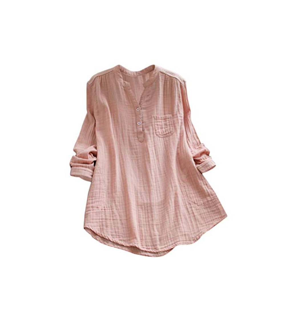 Product Tomwell Mujer Cuello En V Manga Larga Casual Imprimiendo SóLido TúNica Suelta Tops Camiseta Talla Grande Blusa B Rosa ES 40