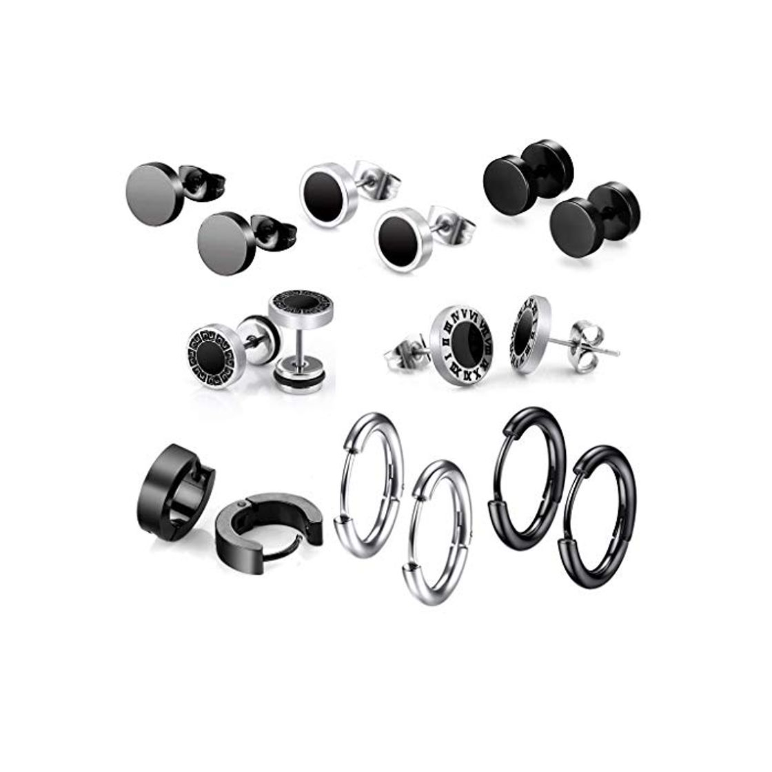 Fashion 8 Pares de Pendientes de Acero Inoxidable para Hombres