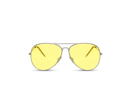 Cheapass Gafas de Sol Piloto Montura Plateada Amarillas Coloreadas Lentes Transparentes Categoría Protección 2 UV400
