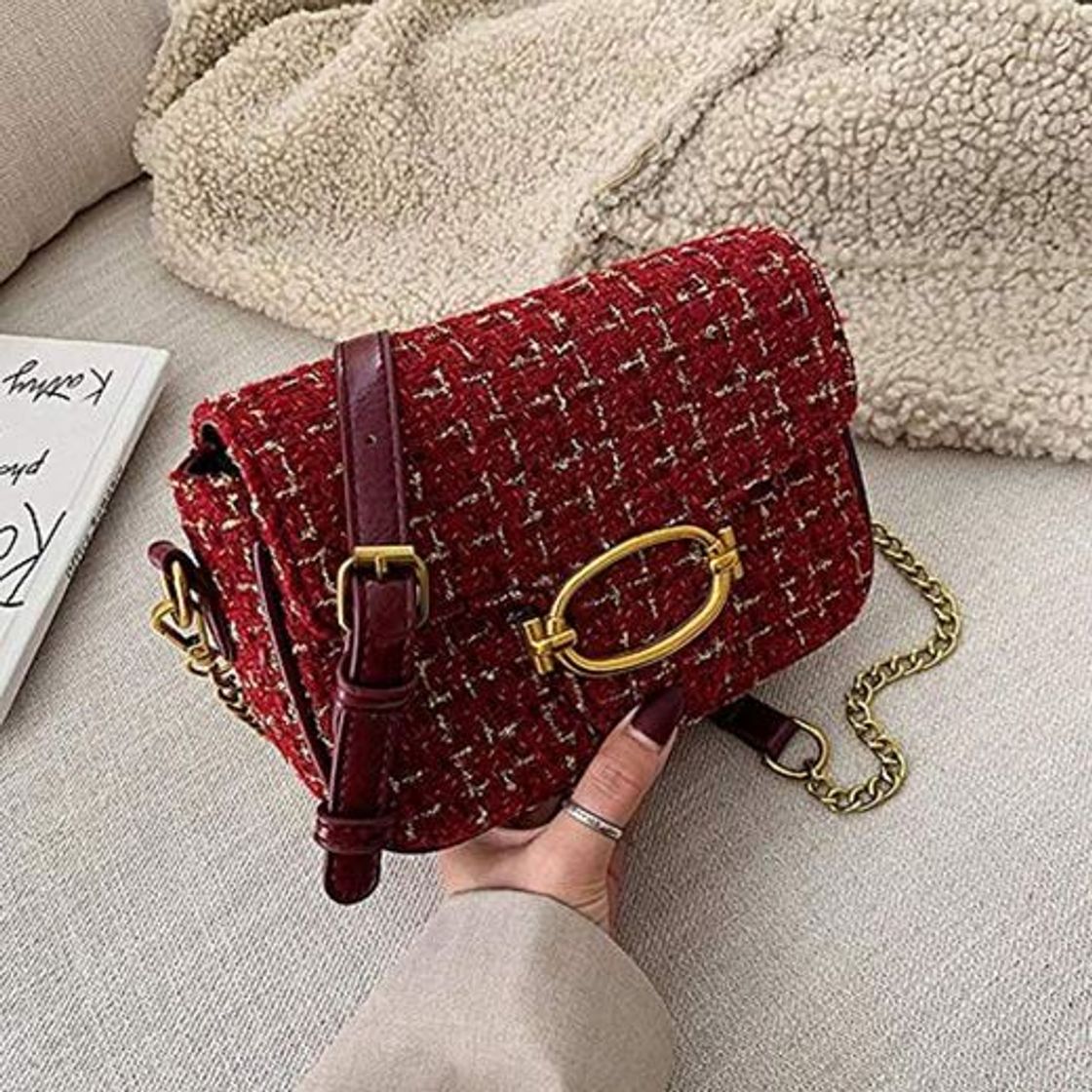 Moda QQOPI Woven Woollen 2019 Chain Shoulder Slung Small Square Flap Purse Crossbody