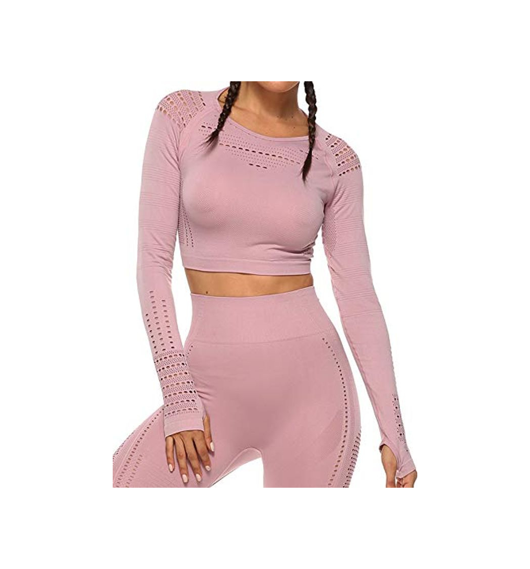 Social Tops Yoga Camiseta Deportiva Sin Costura Mangas Larga Fitness Mujer Gimnasio #1